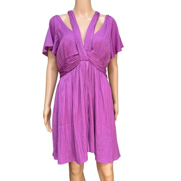 Anthropologie Deep V-Neck Vibrant satin Mini Dress size 10 - Picture 5 of 12